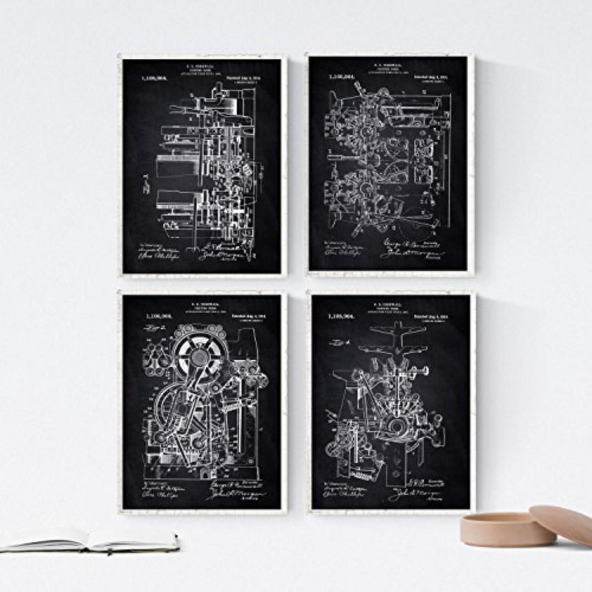 POSTER Set mit 4 Schwarz Druckerei Patent A4 Rahmenlos - Klar, Papier (29.7/3cm) - Nacnic
