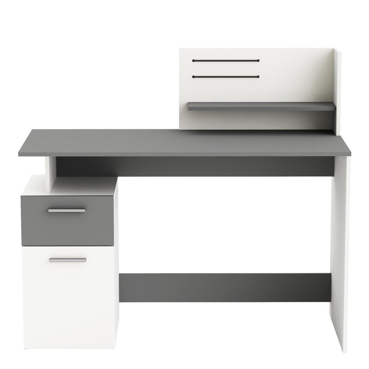 SCHREIBTISCH 1 Tür und 1 Schublade, Grau-Weiß Dekor L121,5 cm - Platon - Grau, Holzwerkstoff (121.5/55/109cm) - Calicosy