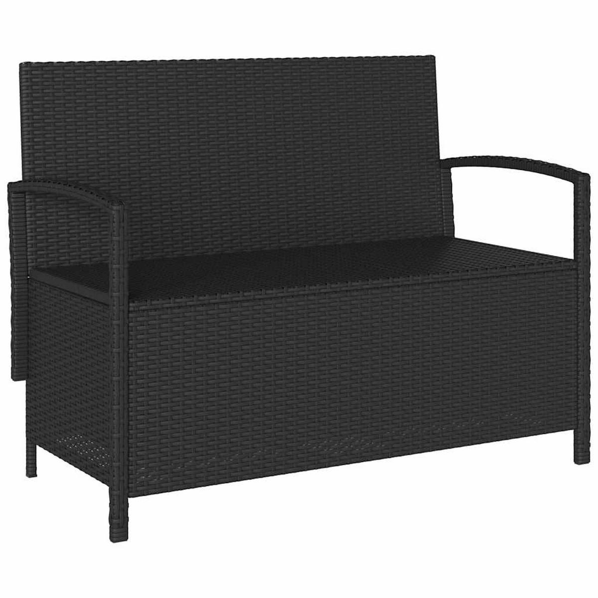 GARTENBANK Mit Stauraum Und Kissen Schwarz Poly Rattan - Schwarz, Kunststoff (111/87/56cm) - vidaXL