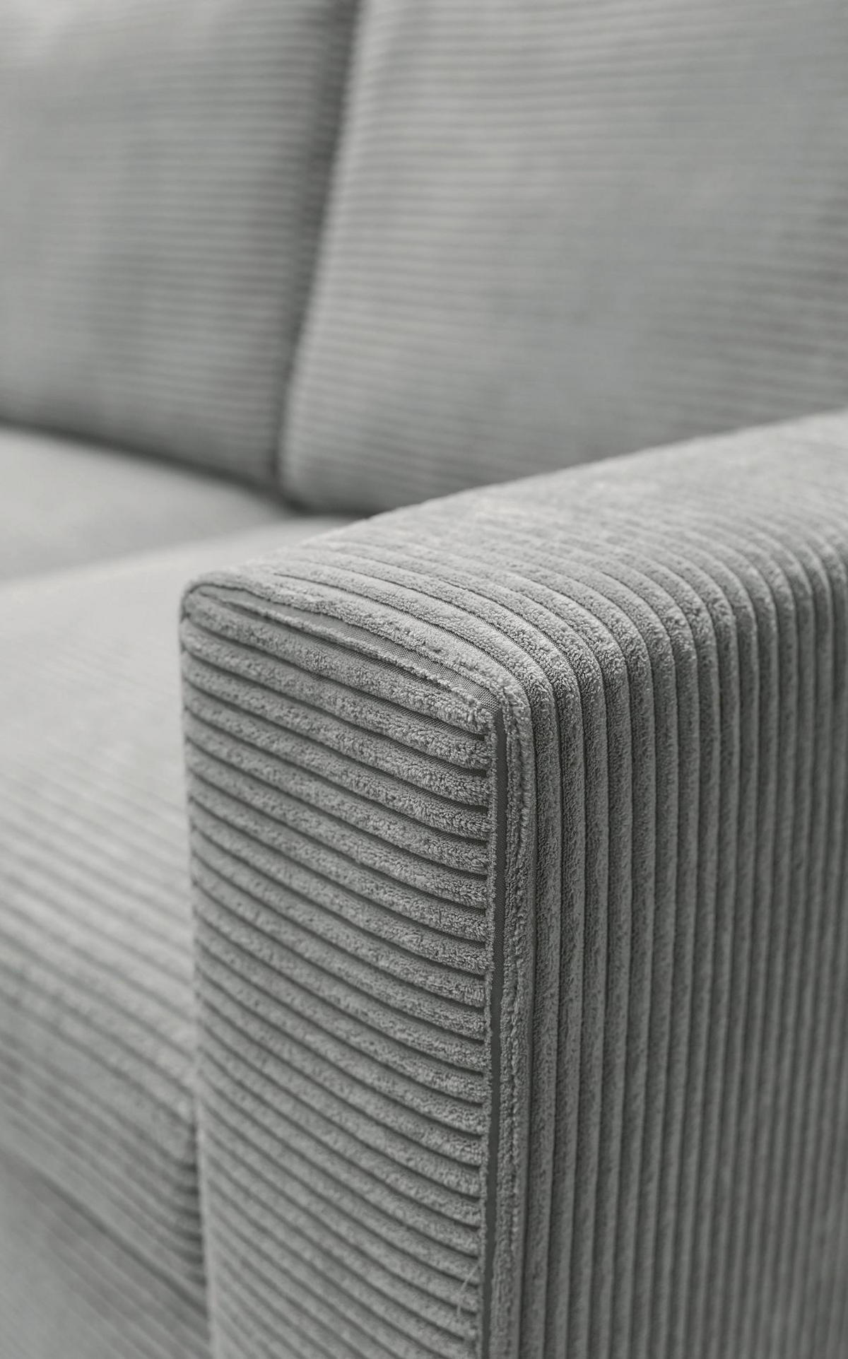 ECKSOFA Nalika Hellgrau mit Cordbezug - Hellgrau/Schwarz, Holz/Textil (230/143cm) - Selsey