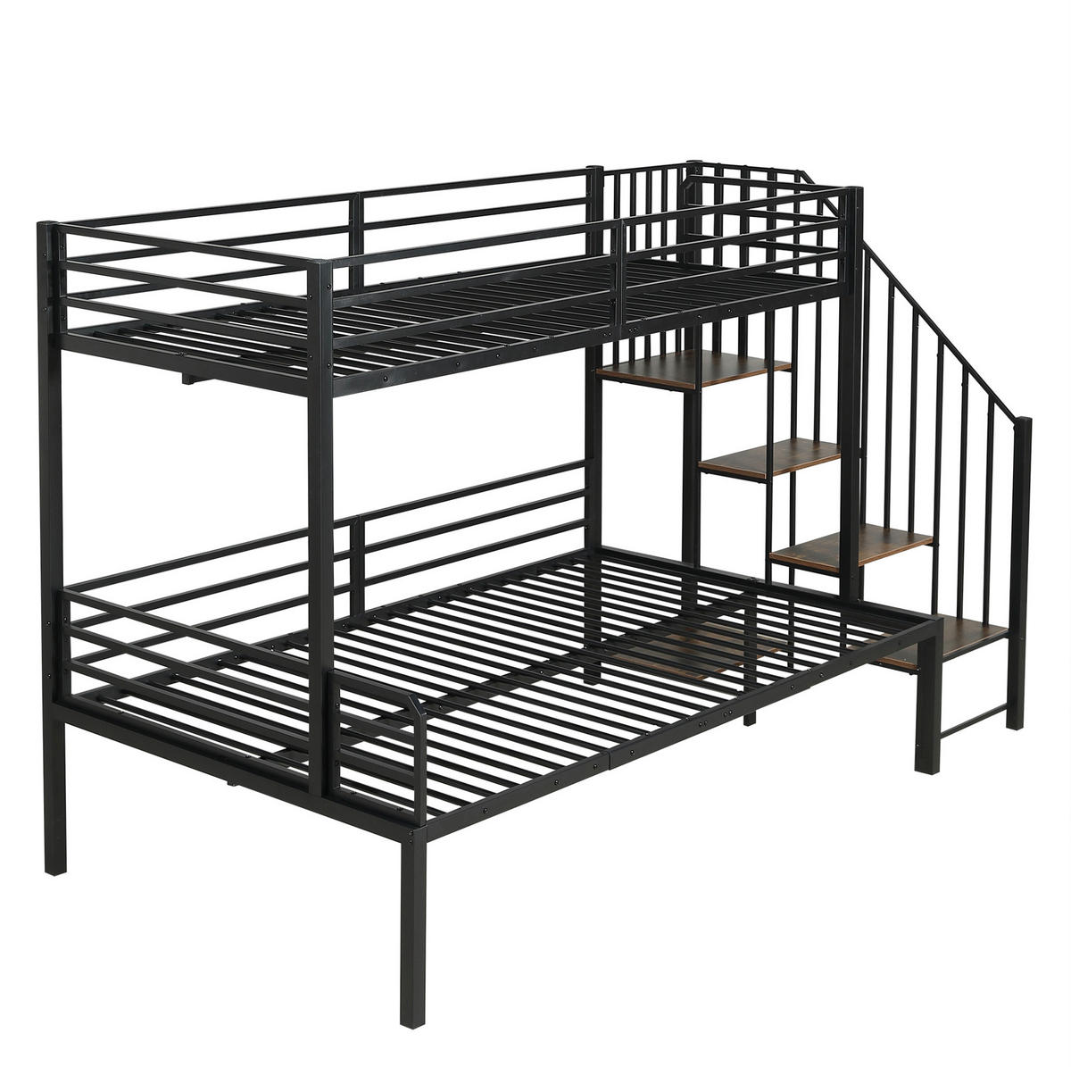 ETAGENBETT 90/120x200 cm aus Metall mit Eckleiter und Stauraum in Schwarz - Schwarz, Holzwerkstoff (90/200cm) - Flora Grace