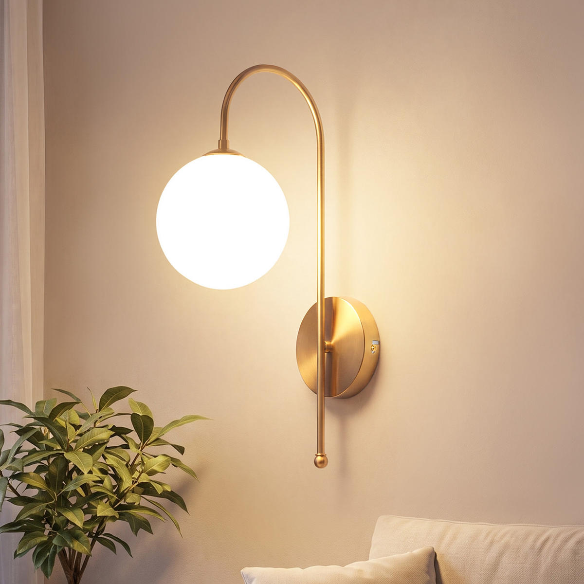 WANDLEUCHTE Myveth 26/15/47 cm - Goldfarben/Weiß, Glas/Metall (15/47/26cm) - ZMH