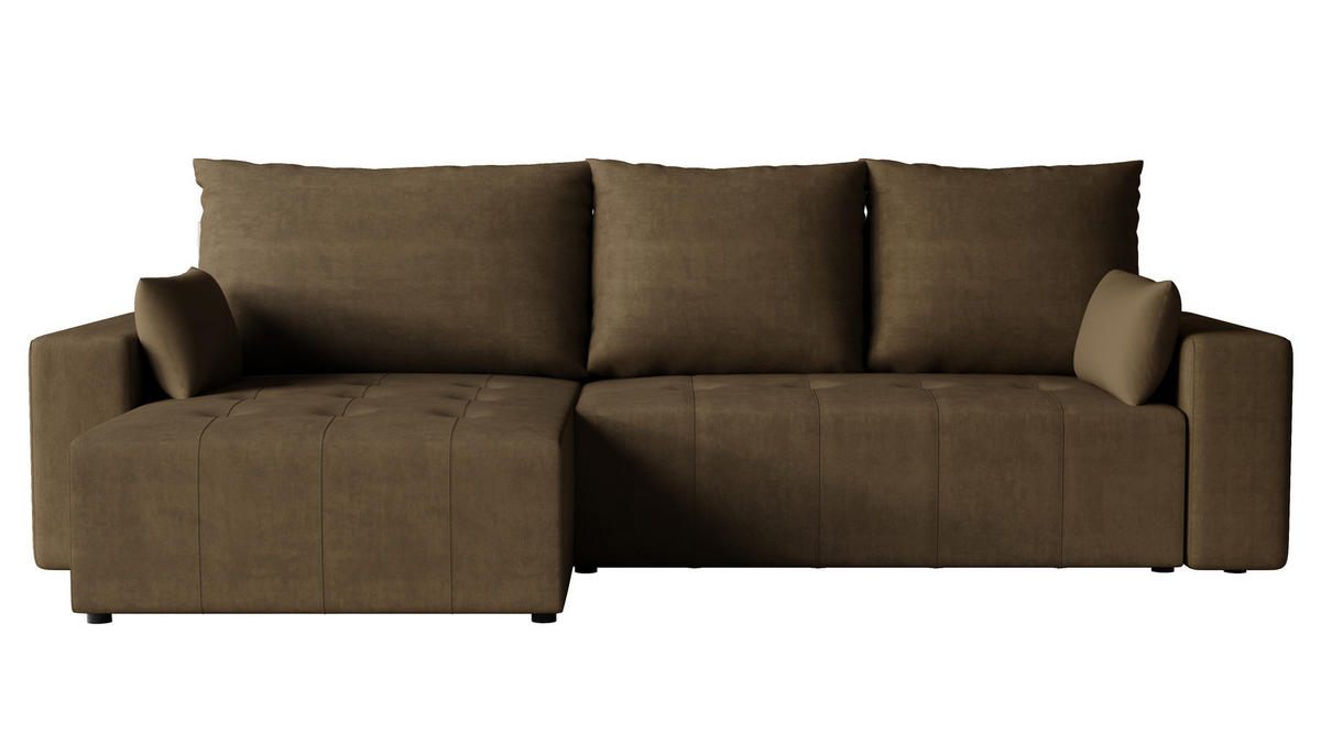 ECKSOFA Tico mit Bettkasten und Schlaffunktion, L-Form/XL-Form, Velourstoff, Universal - Braun, Holzwerkstoff (276/145cm) - 4ALL HOME
