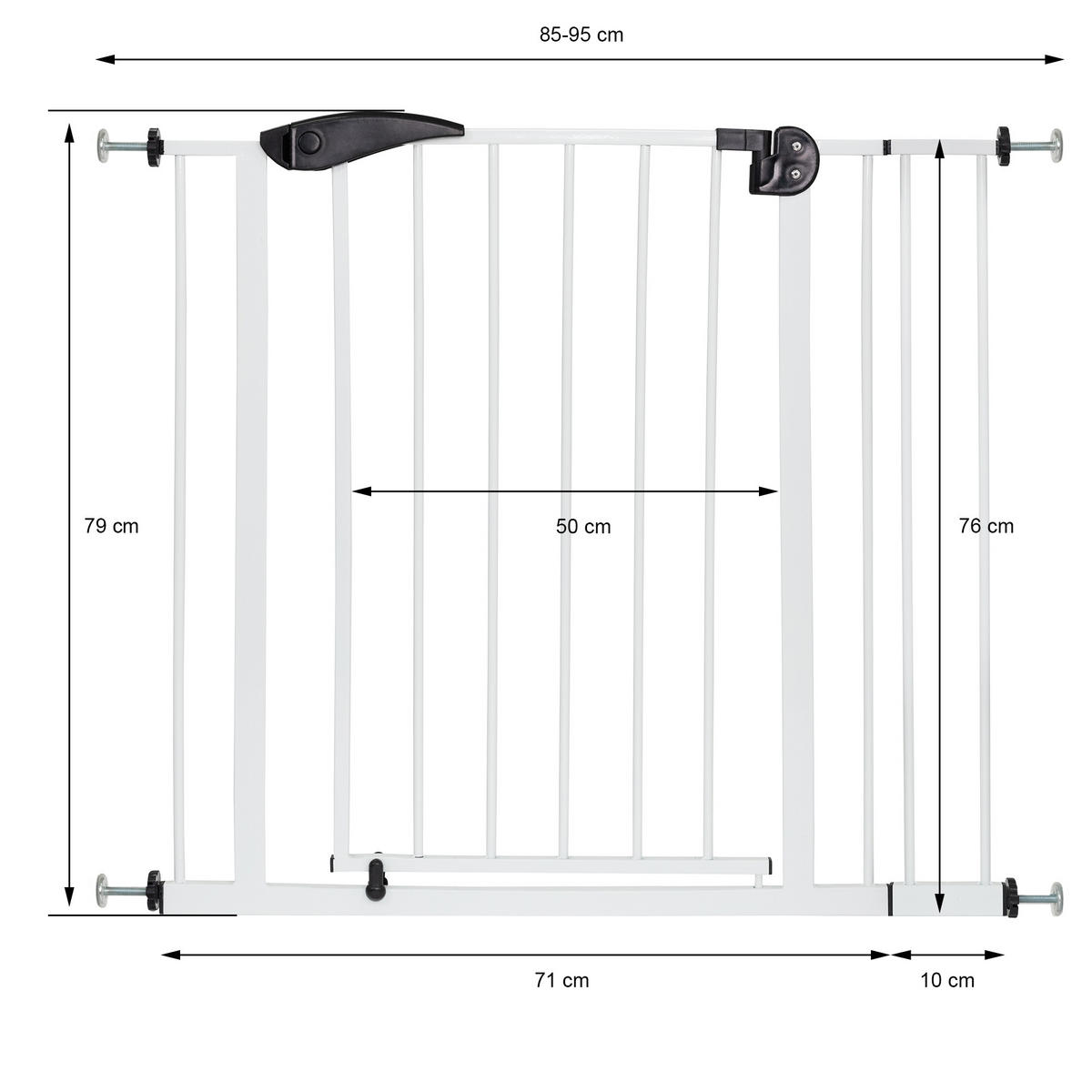 BEZPEČNOSTNÍ BRÁNA DO DVEŘÍ 85–95 cm, bílá, včetně 10cm prodloužení, bez vrtání - bílá, kov (3/95cm) - ECD-Germany
