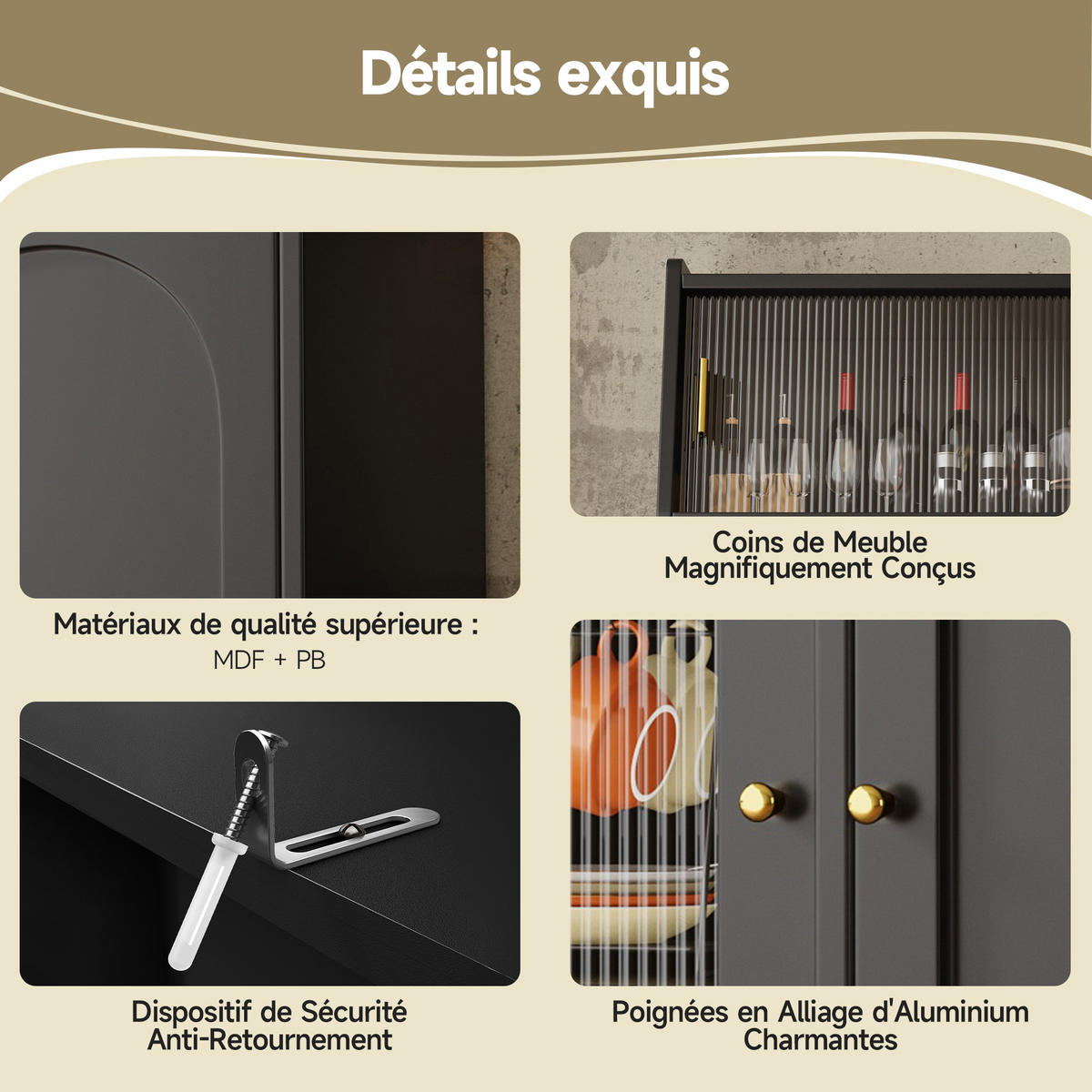 BUFFETSCHRANK Schwarz 120/40/180 cm - Schwarz, Holz (120/180/40cm) - PANGIVO