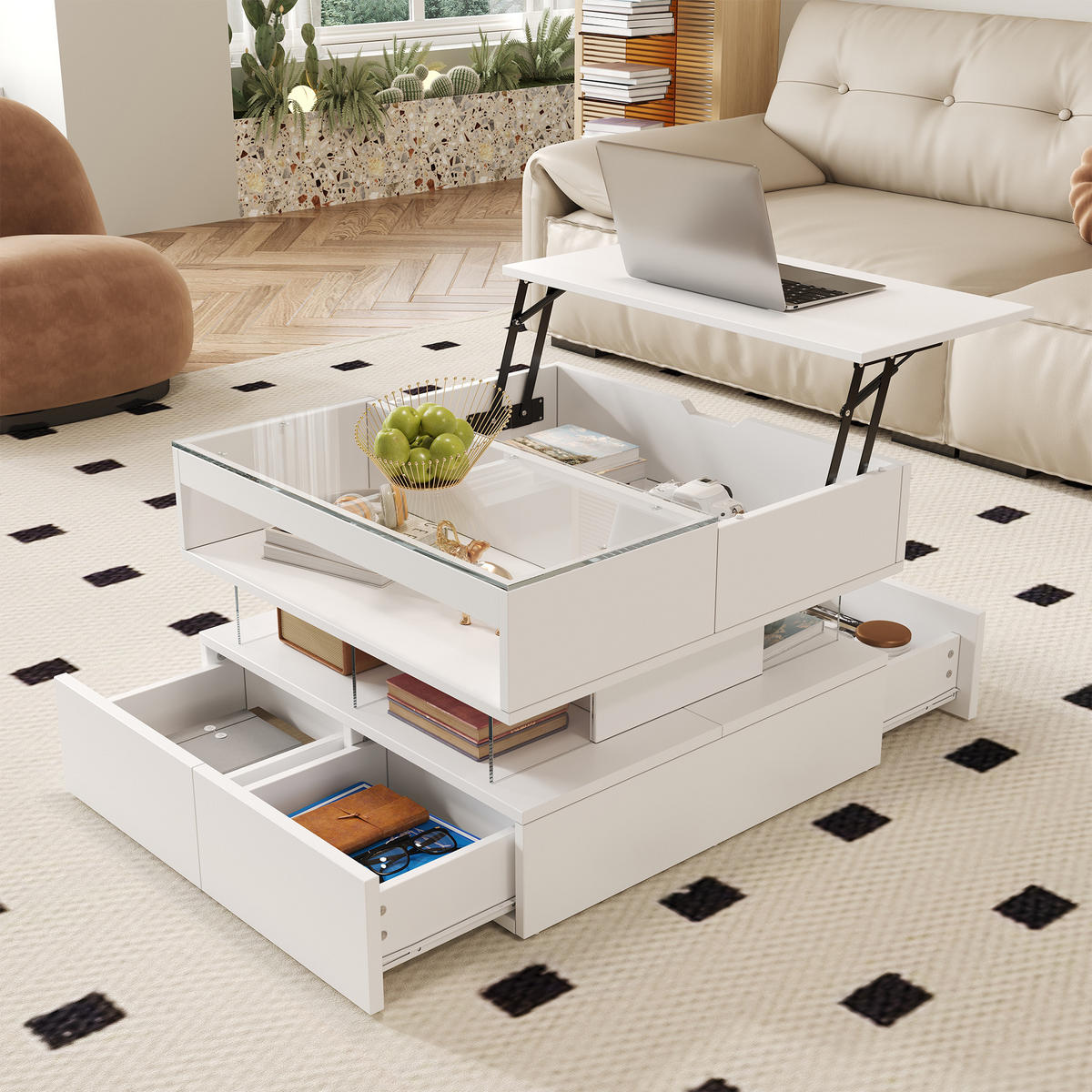 COUCHTISCH Höhenverstellbar 16 Farben Glas Acryl - Weiß, Holzwerkstoff (70/67/57cm) - FLIEKS