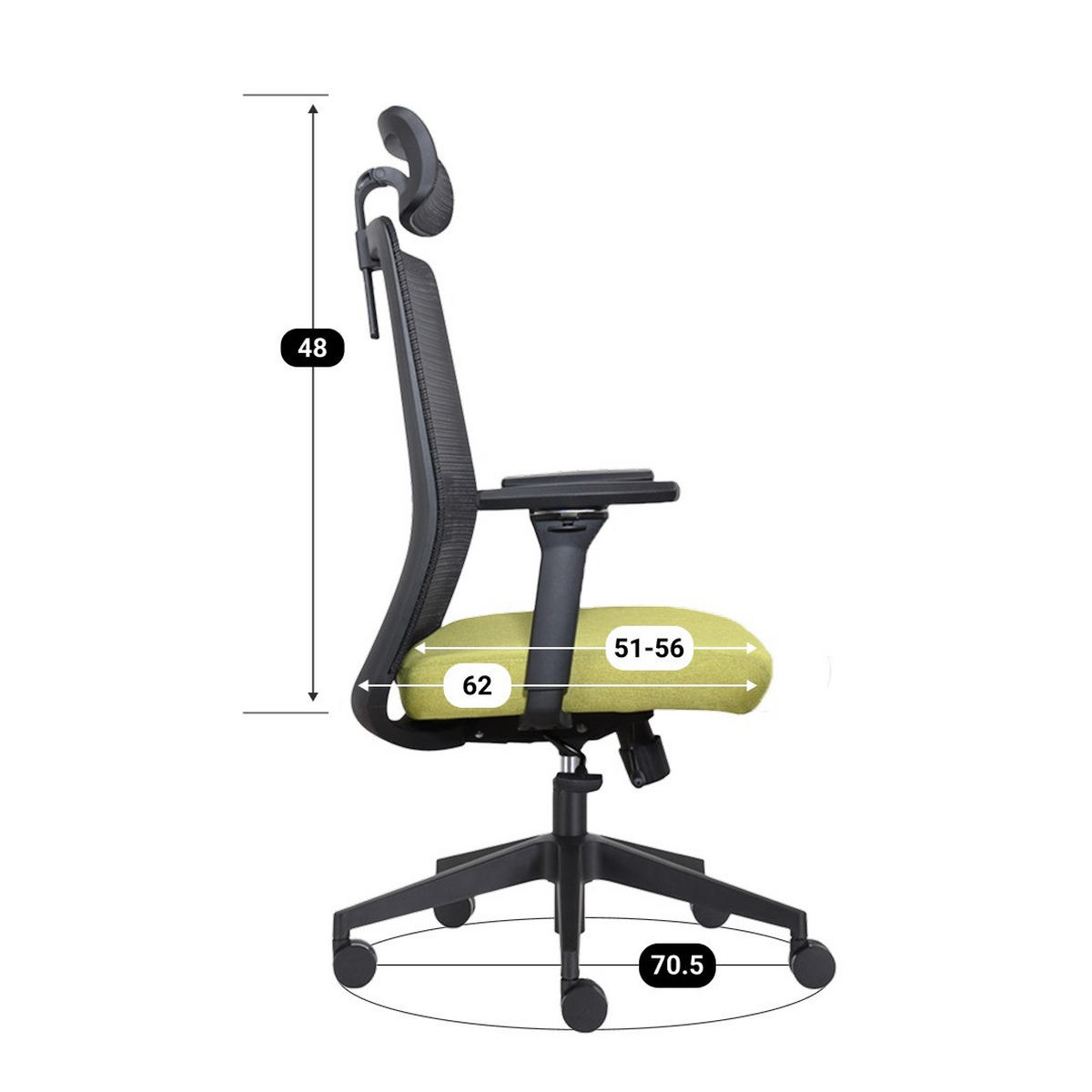 BÜROSTUHL Napoli Deluxe 4D - NEN-EN 1335 - Limettengrün - Limette/Schwarz, Textil (70/118/62cm) - Sedero