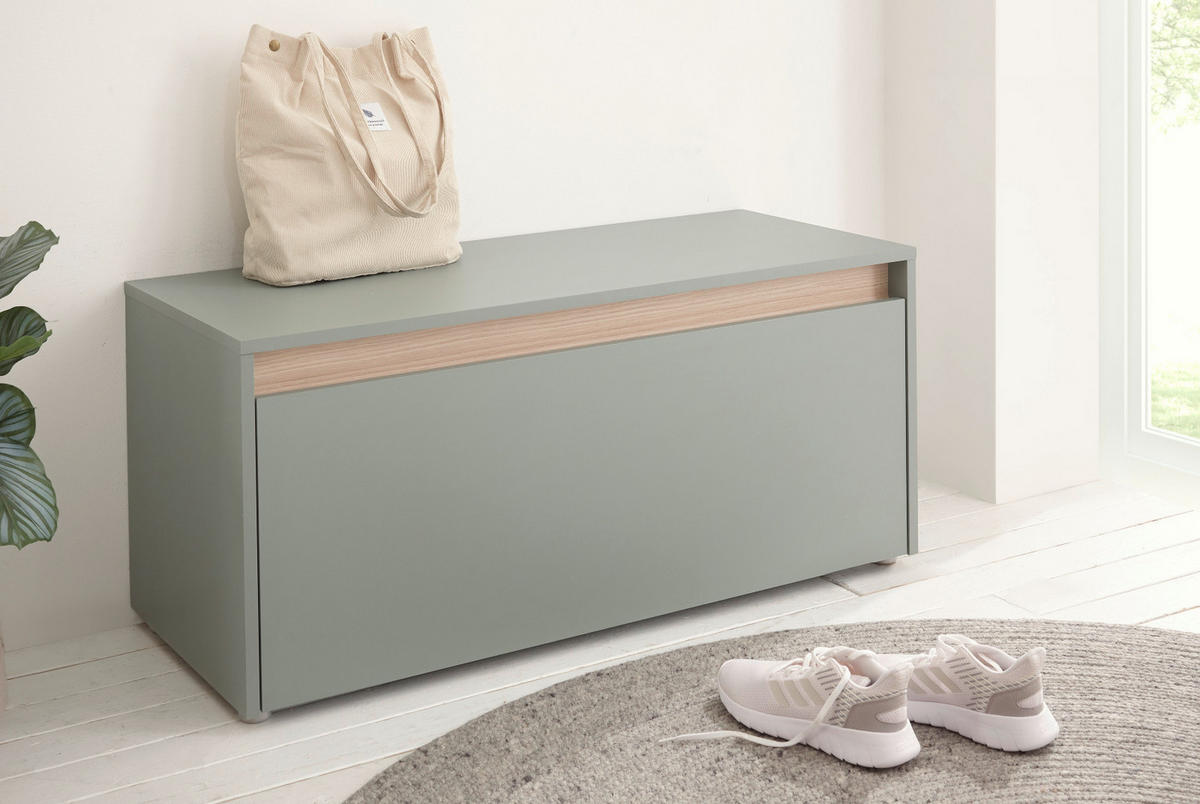 GARDEROBENBANK Salbei grün und Eiche, Schuhbank mit 4 Fächern, Breite 100 cm - Salbeigrün/Eichefarben, Holz/Holzwerkstoff (100/45/40cm) - Furn.Design