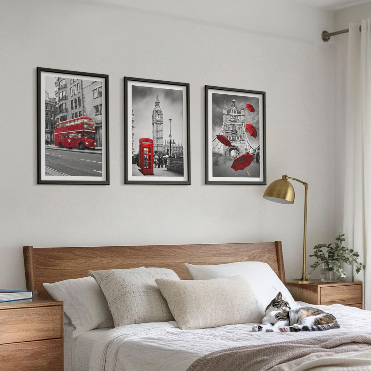 BILDER SET 3er Set - 40x60 cm Schwarzer Rahmen - Red Accents London - Schwarz, Kunststoff (40/60cm) - TULUP