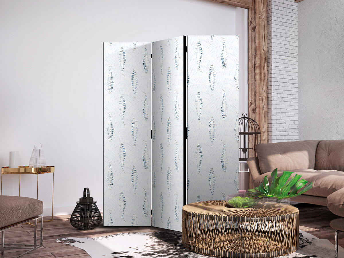 PARAVENT Einseitig Bedruckter 3-tlg 135x172 cm abstrakte Fische - Grau, Holz/Textil (135/172/3cm) - Muralo