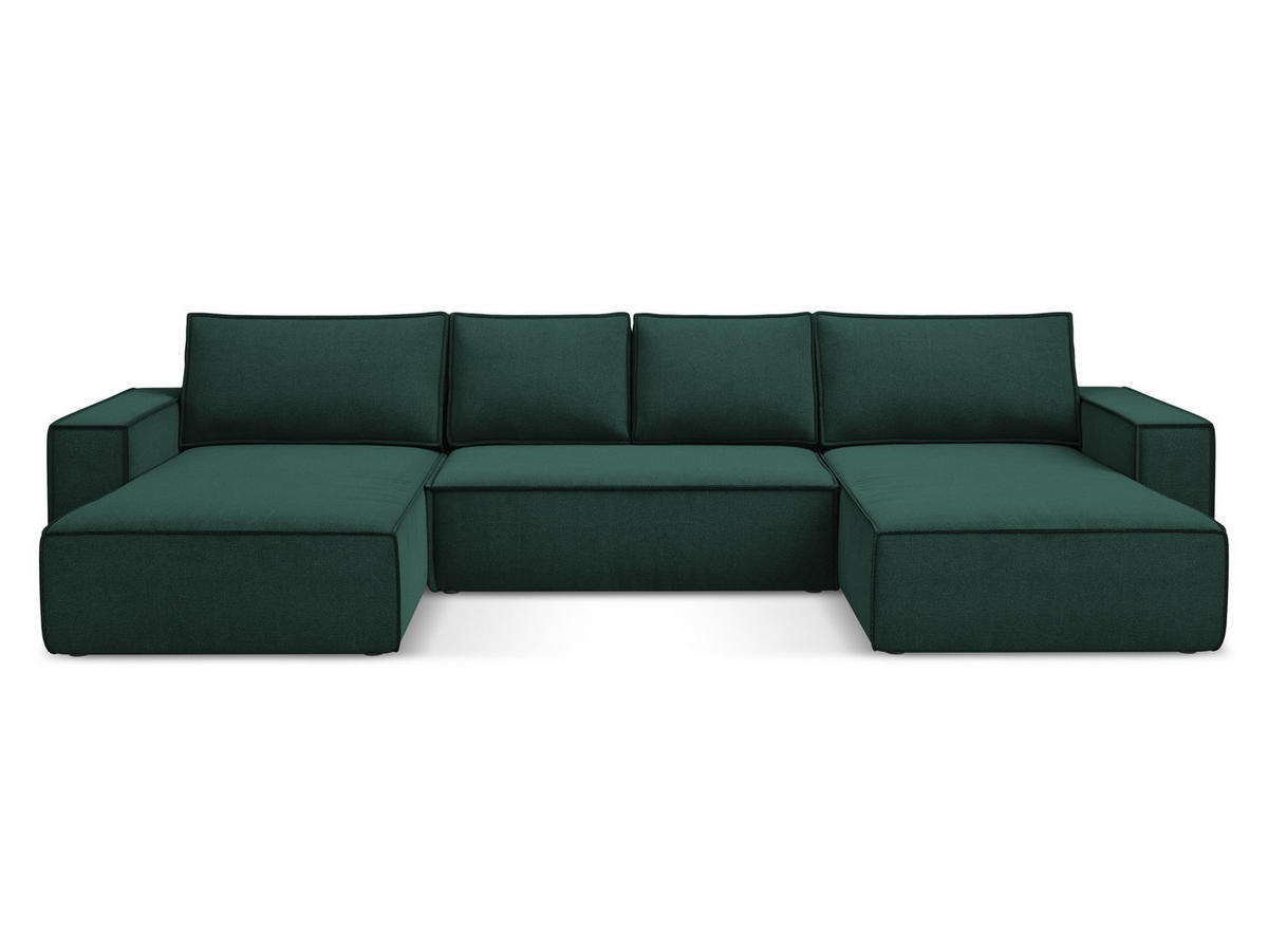 WOHNLANDSCHAFT Strukturstoff Stoff Grün - Dunkelgrün/Schwarz, Kunststoff/Textil (398/82/185cm) - Makamii