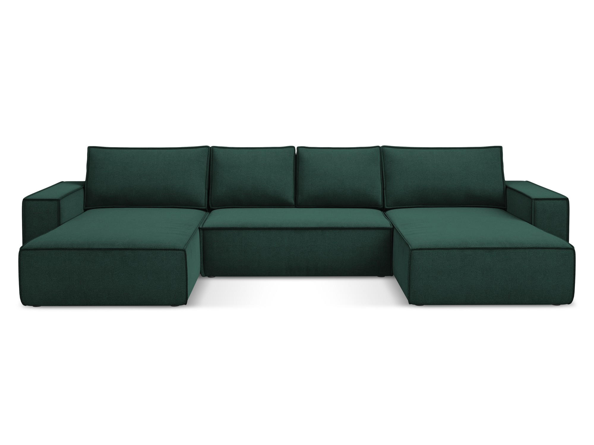 Thumbnail - Makamii Wohnlandschaft, Dunkelgrün, Textil, 4-Sitzer, Füllung: Schaumstoff, U-Form, 398x82x185 cm, Made in EU, Wohnzimme...