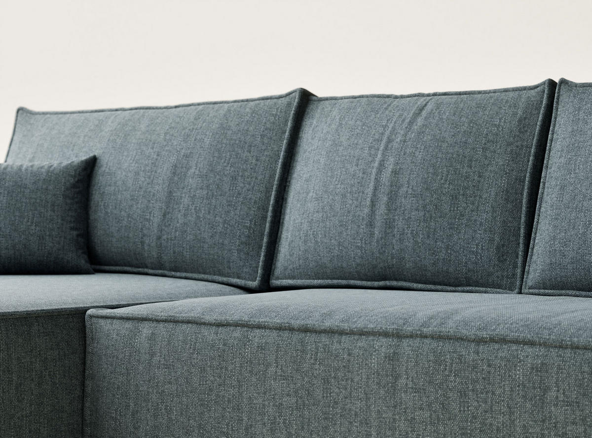 ECKSOFA Maze Blau Webstoff - Links Seite - Blau/Schwarz, Holz/Holzwerkstoff (185/294cm) - Maison de Reve