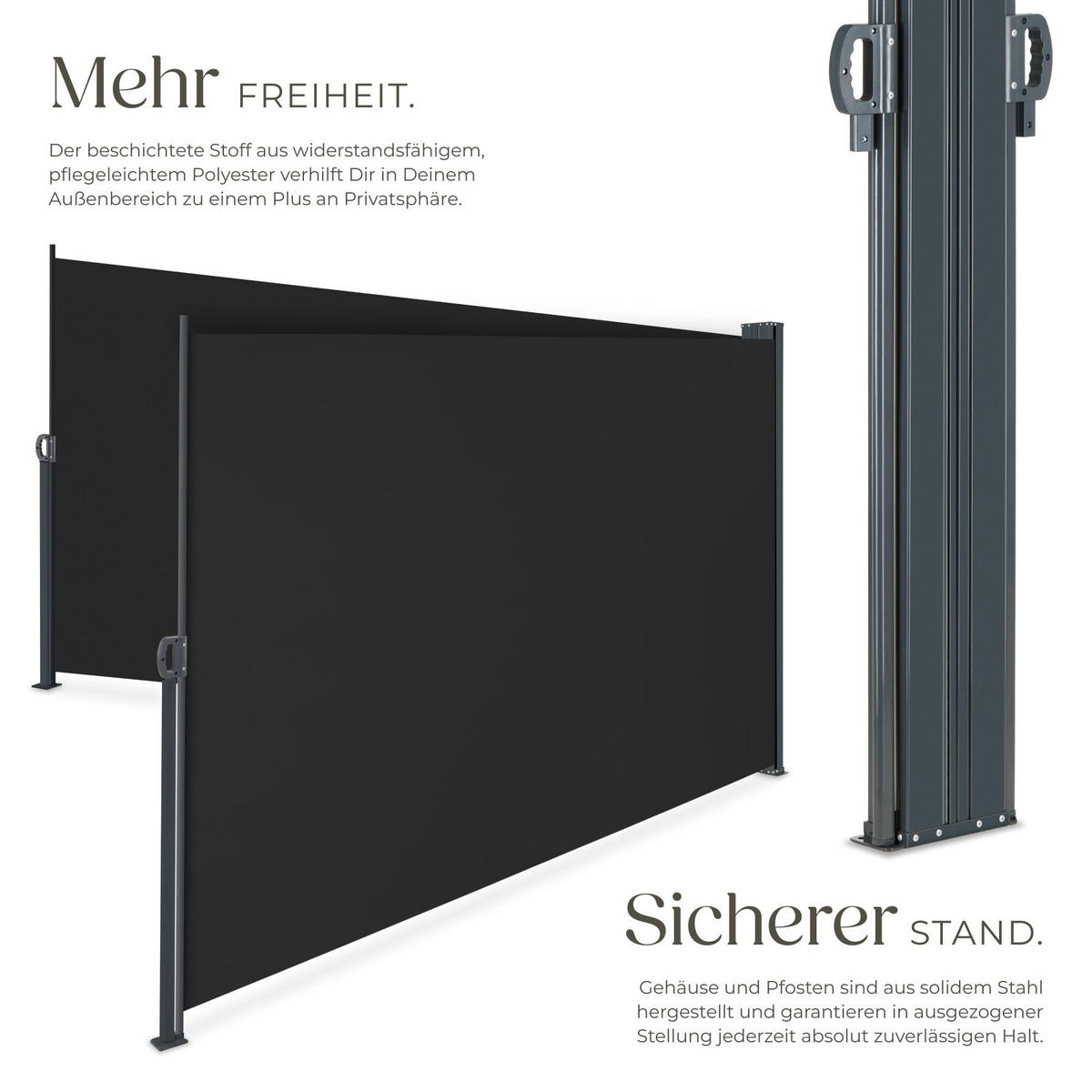 DOPPEL-SEITENMARKISE , ausziehbar, mit Aufrollmechanismus, schwarz - Schwarz, Textil (600/180/9cm) - tectake