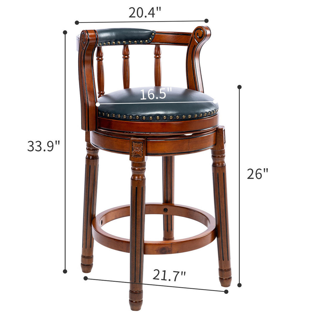 BARHOCKER 360° drehbar Sitzhöhe 66 cm Leder Holz Blau - Blau, Holz (54.8/96/54.8cm) - Meubliv