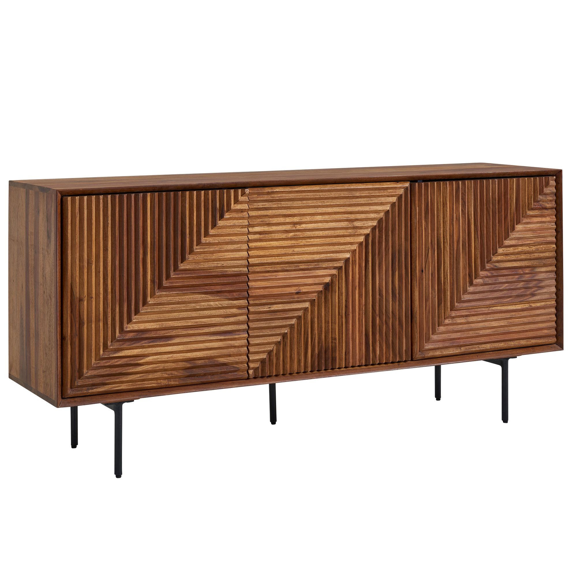 SIDEBOARD – Massivholz/Metall, 148x72x40 cm, modern, 3 Türen - Schwarz/Braun, Holz/Metall (148/72/40cm) - KADIMA DESIGN
