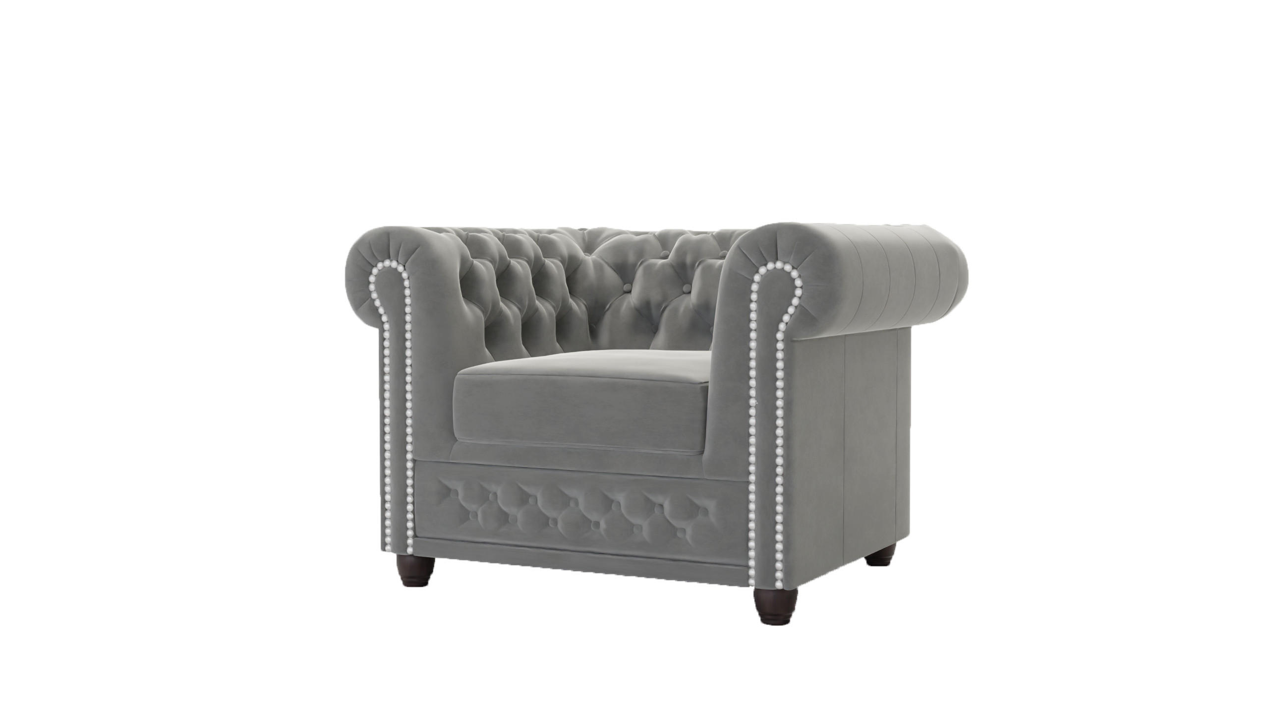 CHESTERFIELD-SESSEL Nyx Grau Samt - Braun/Grau, Holz/Textil (94/72/86cm) - S-Style Möbel