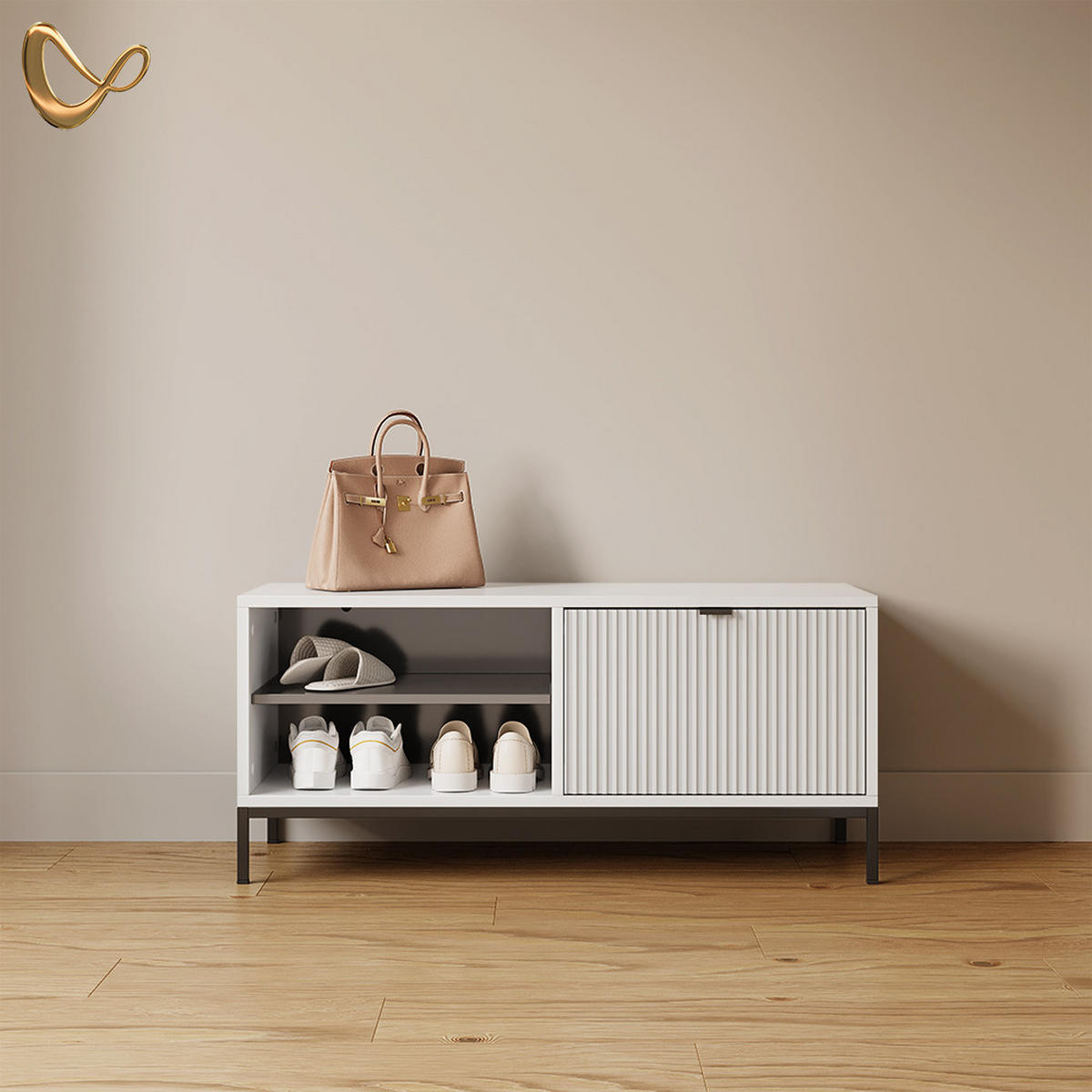 SCHUHSCHRANK Aterno Weiß 100 x 45 cm mit Klapptür - Weiß, Holzwerkstoff (100/45/40cm) - Livinity®