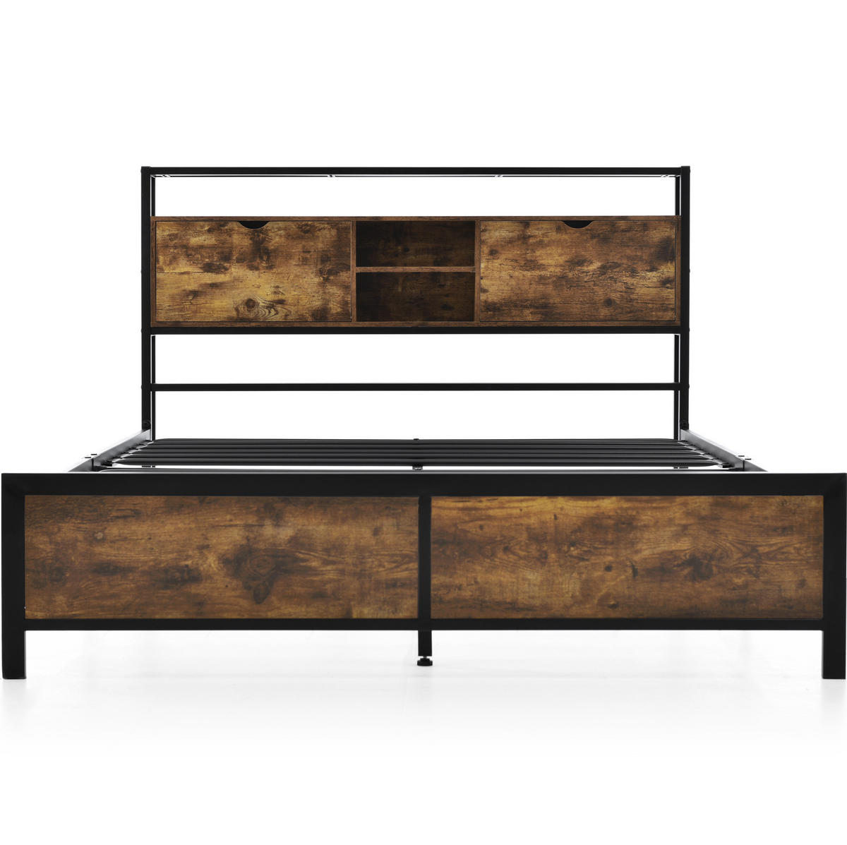 METALLBETT 140/200 cm mit Stauraum-Kopfteil und Lattenrost – Metall & Holz - Naturfarben, Metall (140/200cm) - BEAOK