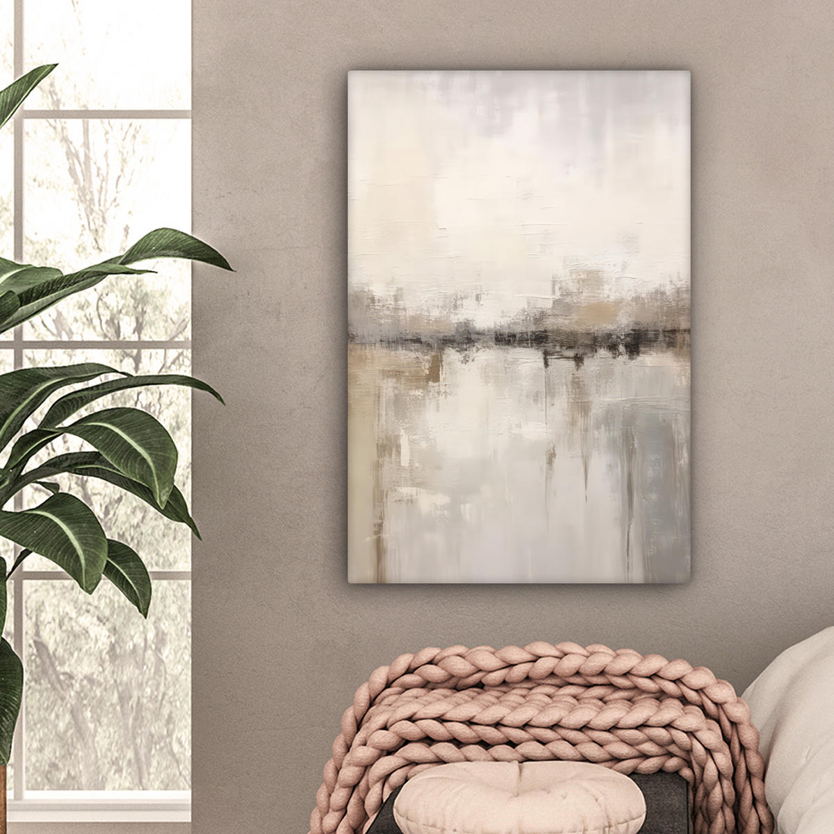 LEINWANDBILD Moderne Kunst - Abstrakt - Beige 60x90 cm - Beige, Textil (60/90cm) - MuchoWow