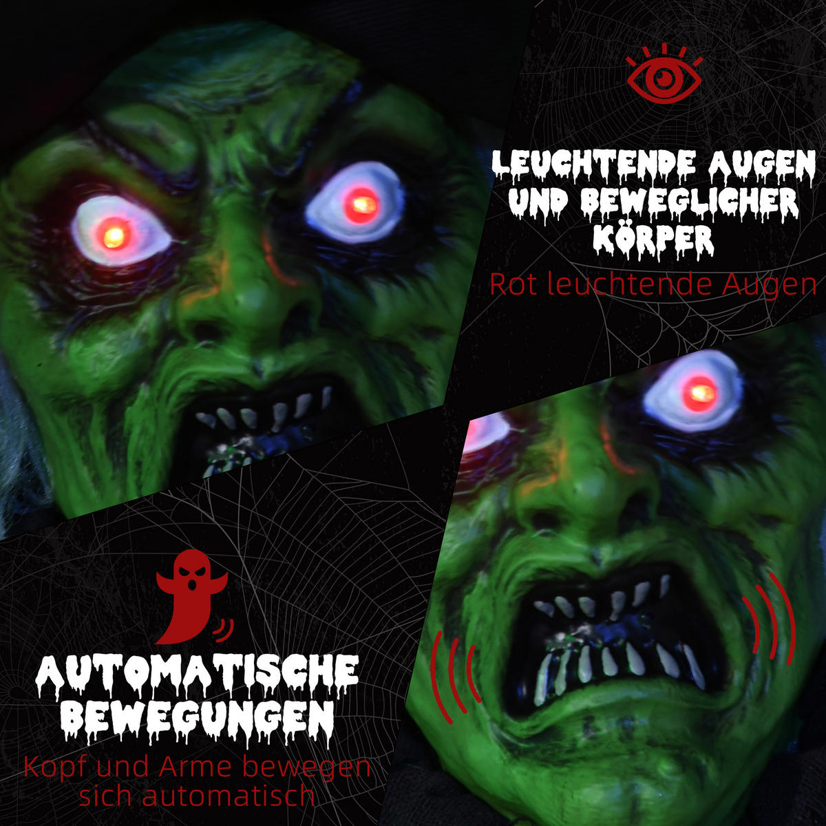 HALLOWEEN HORROR-CLOWN, Mehrfarbig, Polyester, PE, Kunststoff, Stahl - Multicolor, Kunststoff (18/183/60cm) - HOMCOM
