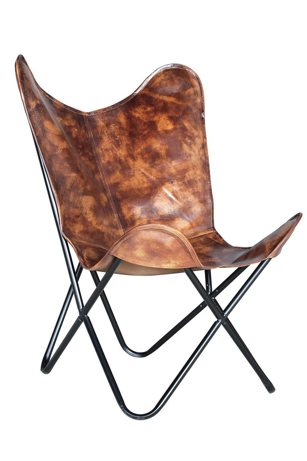 STUHL aus Leder und Metall - Braun, Fell (72/95/68cm) - Giner y Colomer