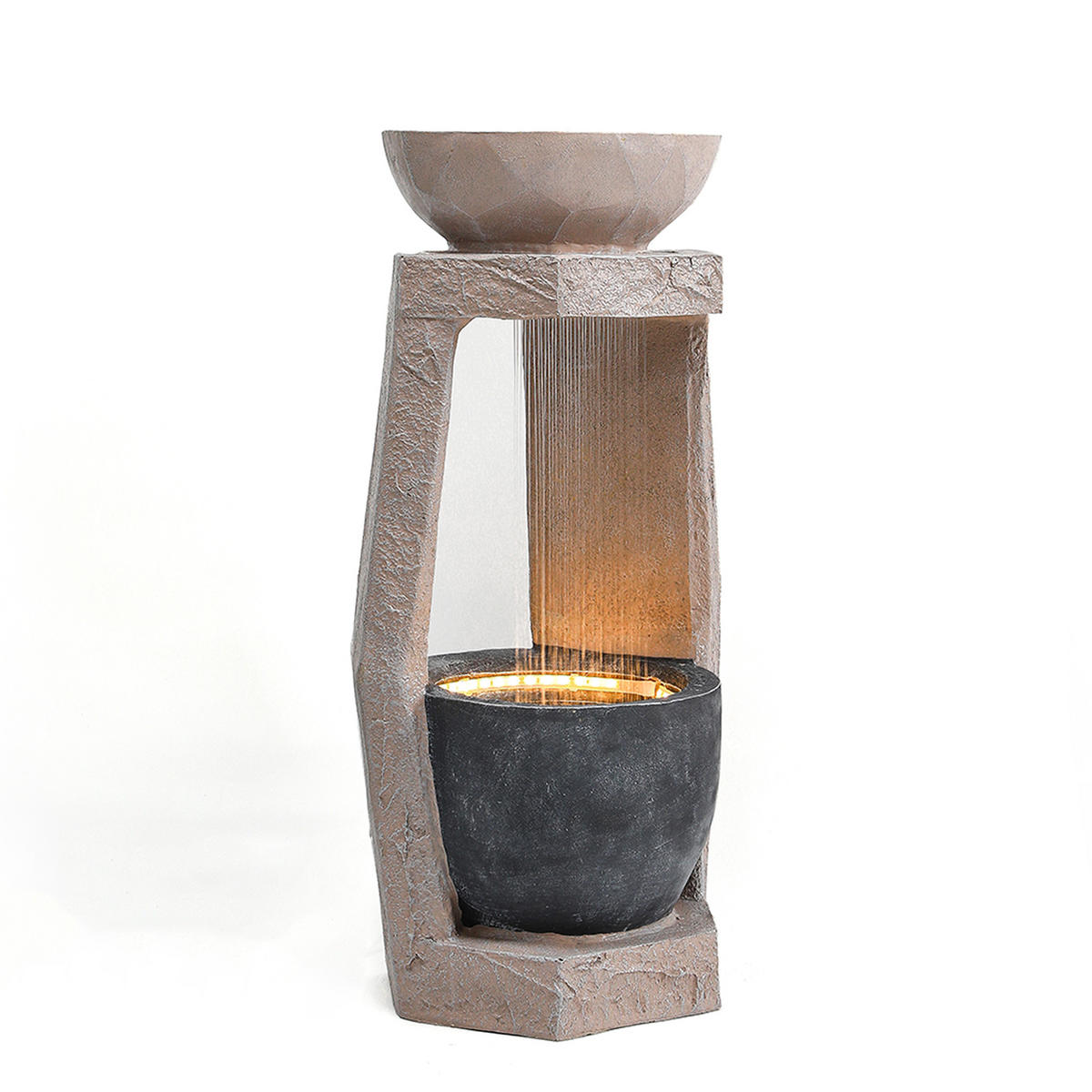 GARTENBRUNNEN, LED-Beleuchtung, Kunststein, Wasserspiel, Beige - Beige, Naturmaterialien (36.5/36/81.5cm) - FLIEKS