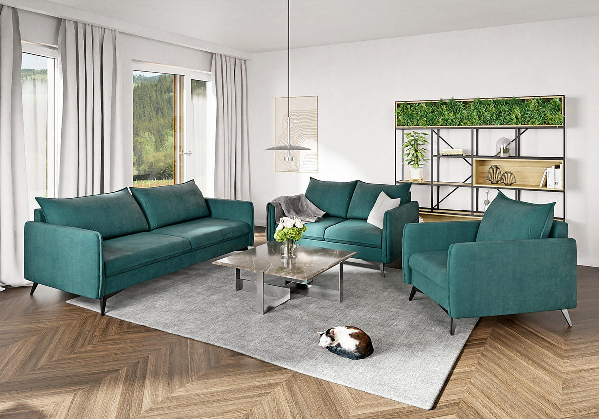 2-SITZER-SOFA Pulse Türkis Luxusmicrofaser - Türkis/Schwarz, Holz/Textil (138/86/91cm) - S-Style Möbel