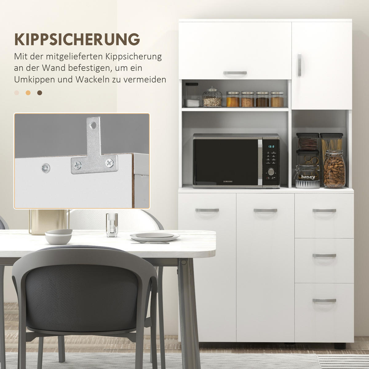 KÜCHENSCHRANK, MDF, Weiß, 89L x 39,5B x 168H cm - Weiß, Holzwerkstoff (39.5/168/89cm) - HOMCOM