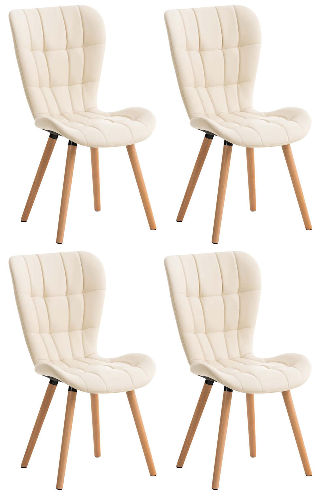 STUHL 4er Set Lederlook creme - Eukalyptusholzfarben/Creme, Holz/Textil (50/88/63cm) - CLP