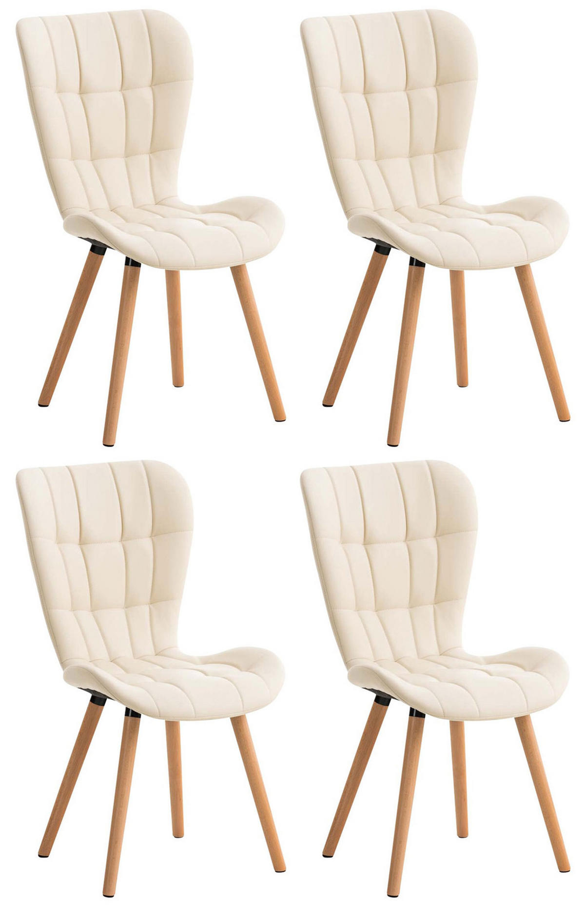 STUHL 4er Set Lederlook creme - Eukalyptusholzfarben/Creme, Holz/Textil (50/88/63cm) - CLP