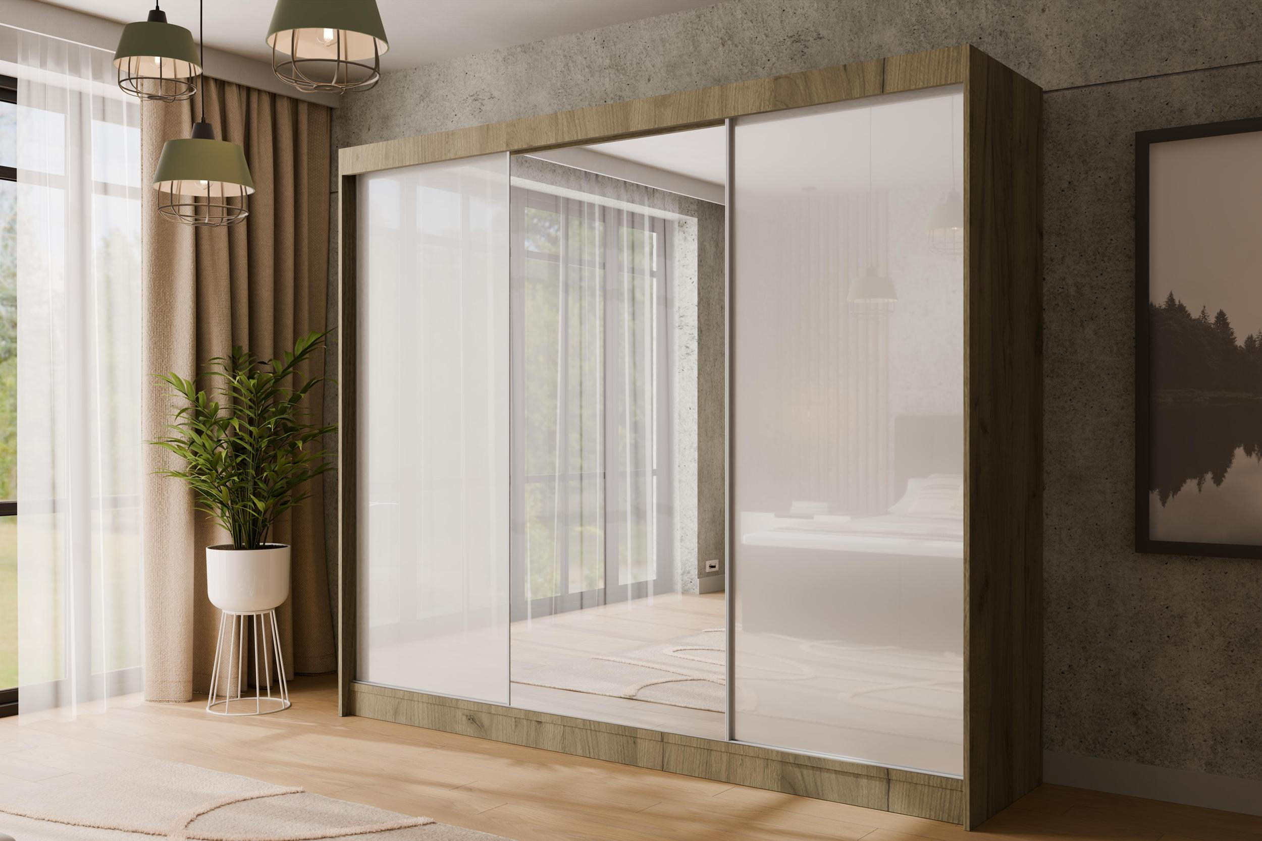 KLEIDERSCHRANK VESLI - 250 cm - Braun|Weiß - Braun/Weiß, Holzwerkstoff (250/215/61cm) - ALTDECOR