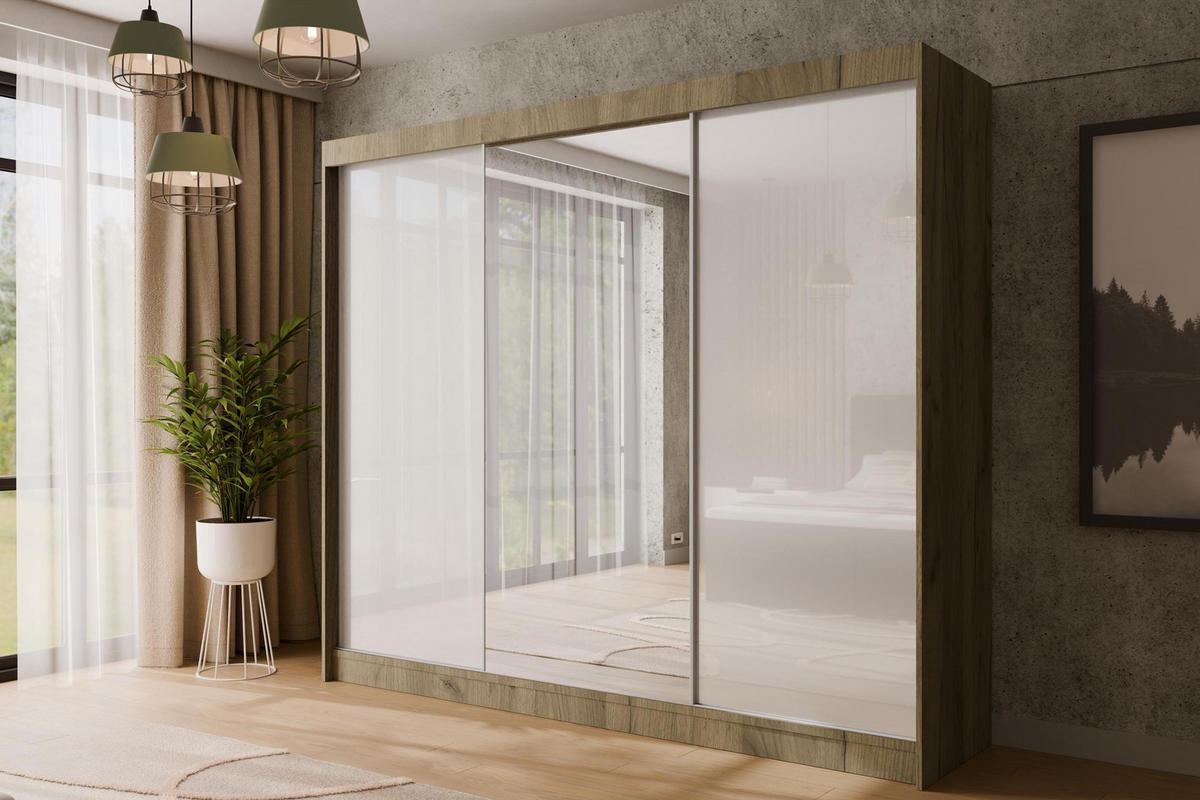 KLEIDERSCHRANK VESLI - 250 cm - Braun|Weiß - Braun/Weiß, Holzwerkstoff (250/215/61cm) - ALTDECOR
