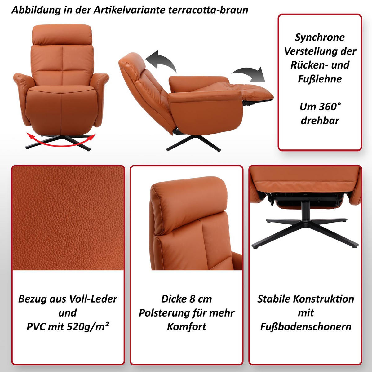 RELAXSESSEL Cremeweiß - Weiß, Leder (76/110/153cm) - MCW
