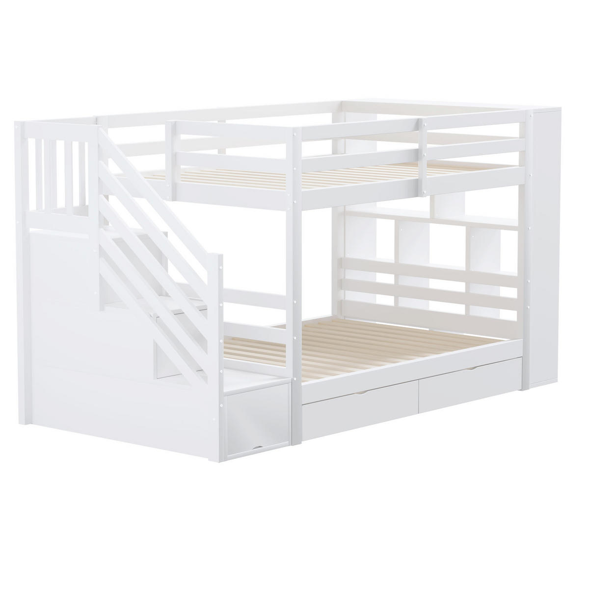 ETAGENBETT 90/200 cm in Weiß Kinderbett mit Sicherheitstreppe, 2 Schubladen und Stauraum - Weiß, Holz/Holzwerkstoff (90/200cm) - STILVORA