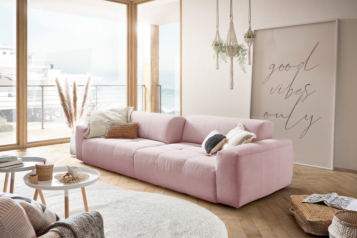 SOFA MIT SITZTIEFENVERSTELLUNG PALACE Pink Cord - Pink/Rosa, Textil (298/74/120cm) - KAWOLA
