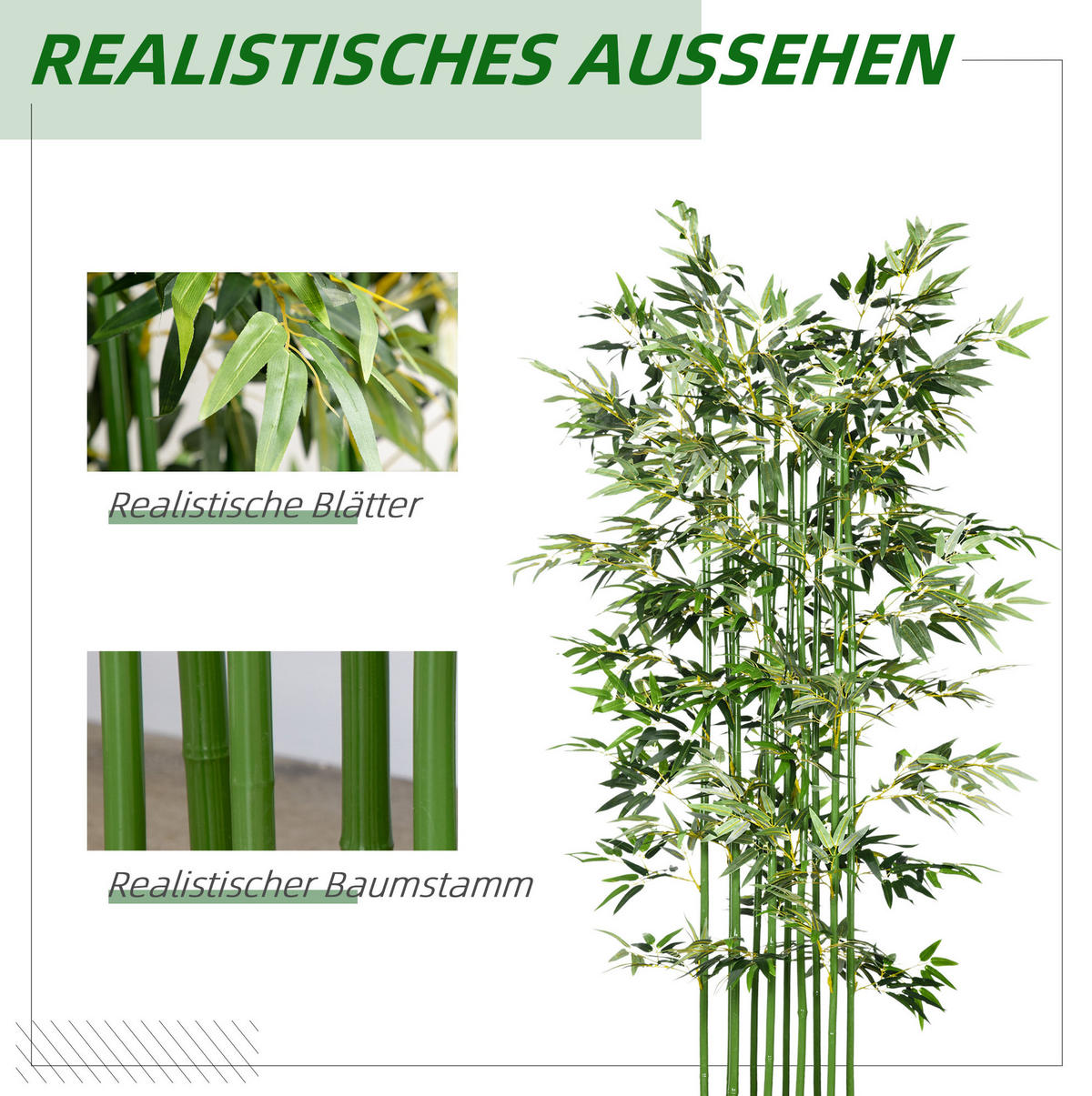 KUNSTPFLANZEN 35/35/180 cm grün aus Bambus mit realistischer Optik - Grün, Holz (180cm) - OKWISH