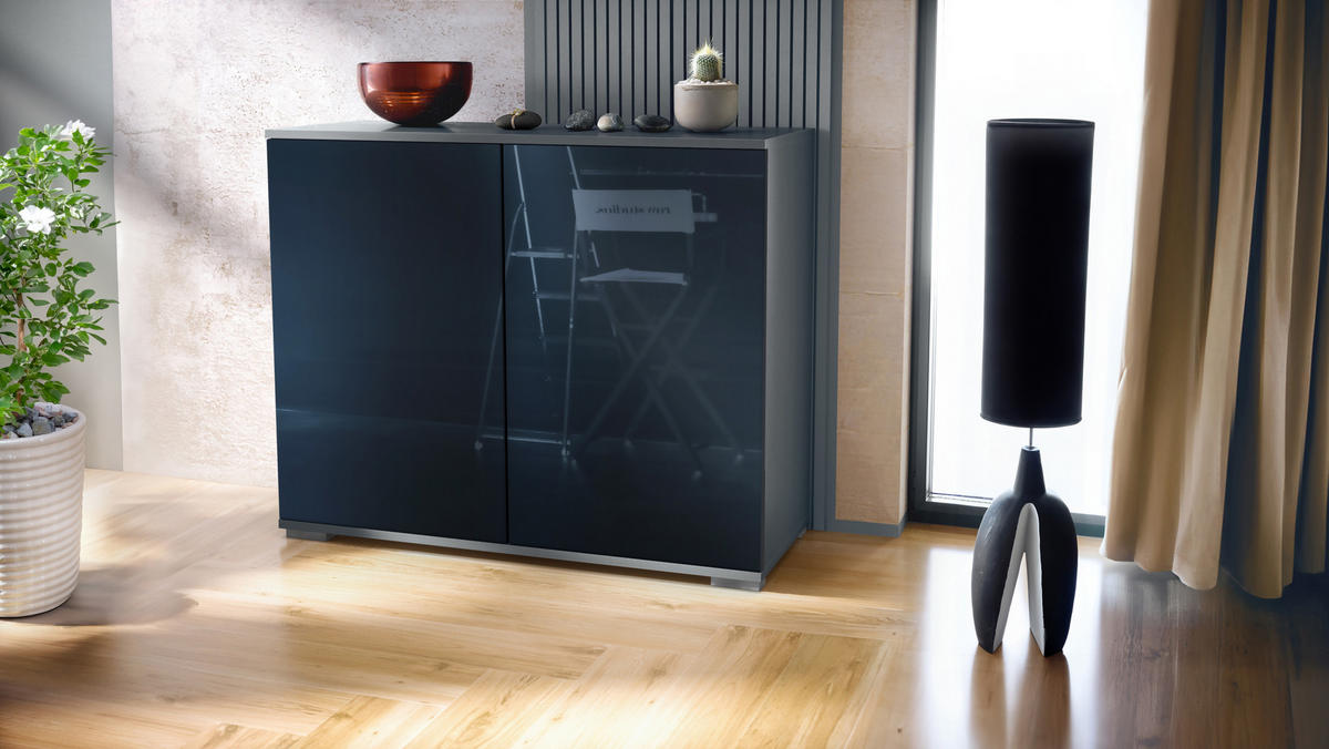 KOMMODE Skadu Schwarz Hochglanz - Schwarz Hochglanz, Holzwerkstoff (92.5/75.5/35cm) - Vladon