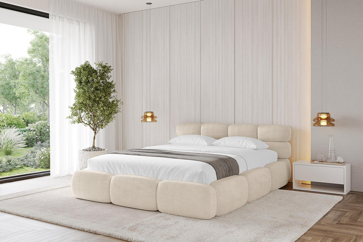 POLSTERBETT mit Bettkasten und Lattenrost, Boxbett ohne Matratze - NOMA 120x200 Beige - Beige, Holzwerkstoff/Textil (120/200cm) - ALTDECOR