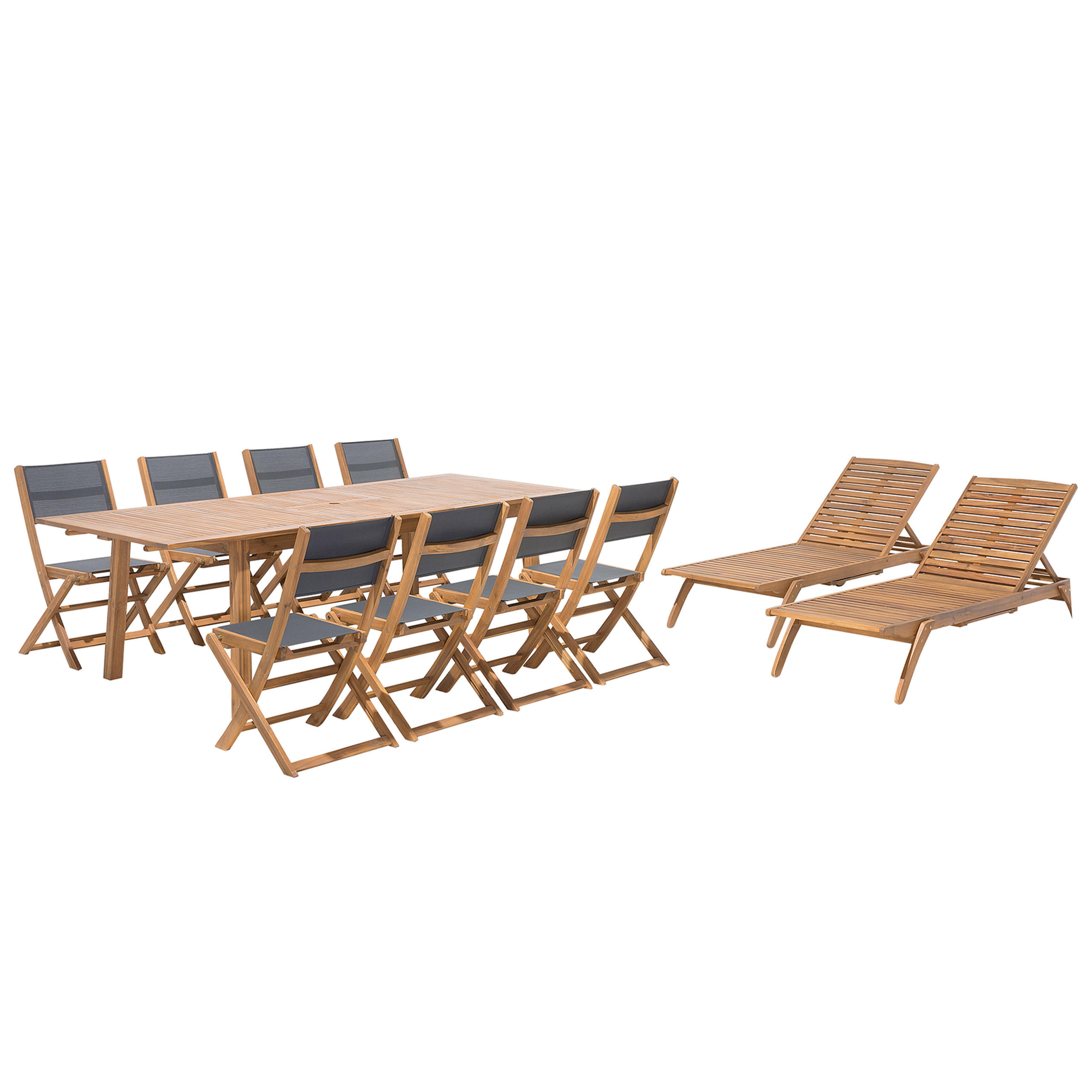 GARTENMÖBEL SET 8-Sitzer Akazienholz 8-Sizer Textilbespannung grau 11-teilig Cesana - Hellbraun/Grau, Holz - Beliani