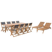 GARTENMÖBEL SET 8-Sitzer Akazienholz 8-Sizer Textilbespannung grau 11-teilig Cesana - Hellbraun/Grau, Holz - Beliani