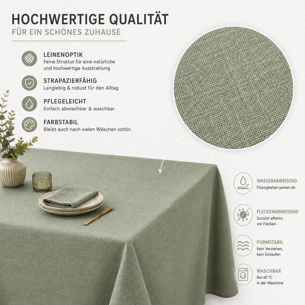 TISCHDECKE Leinenoptik 90/90 cm eckig hellgrün - Hellgrün, Kunststoff (90/90cm) - TiborTex