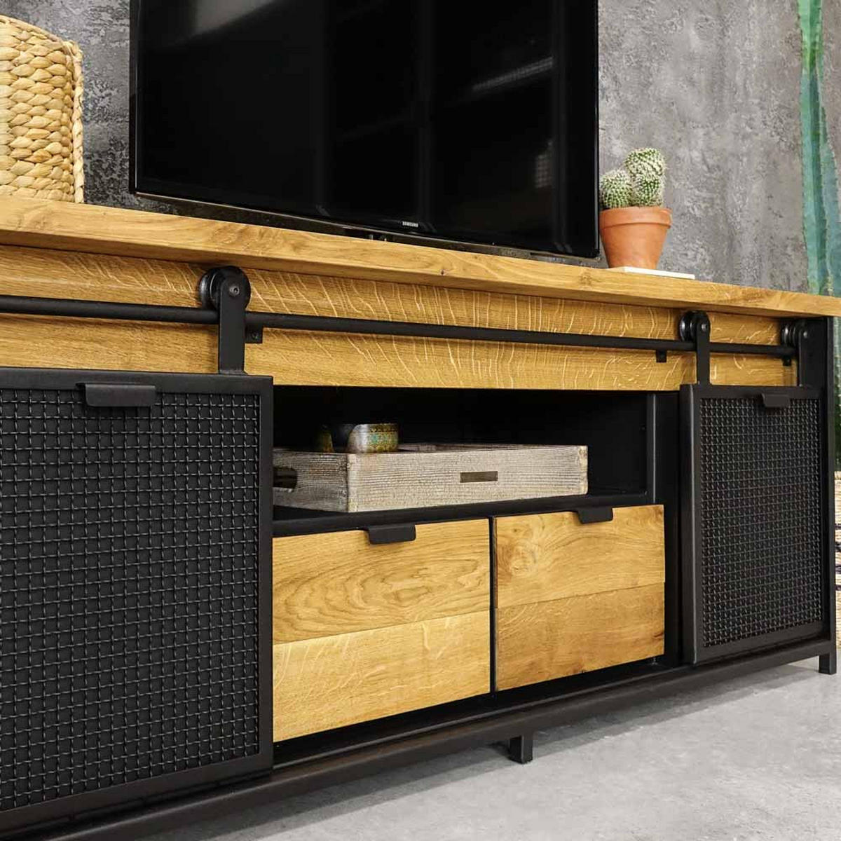 TV-SCHRANK aus Massivholz STRONG 2 - Honigeiche/Schwarz, Holz (150/60/45cm) - Seart