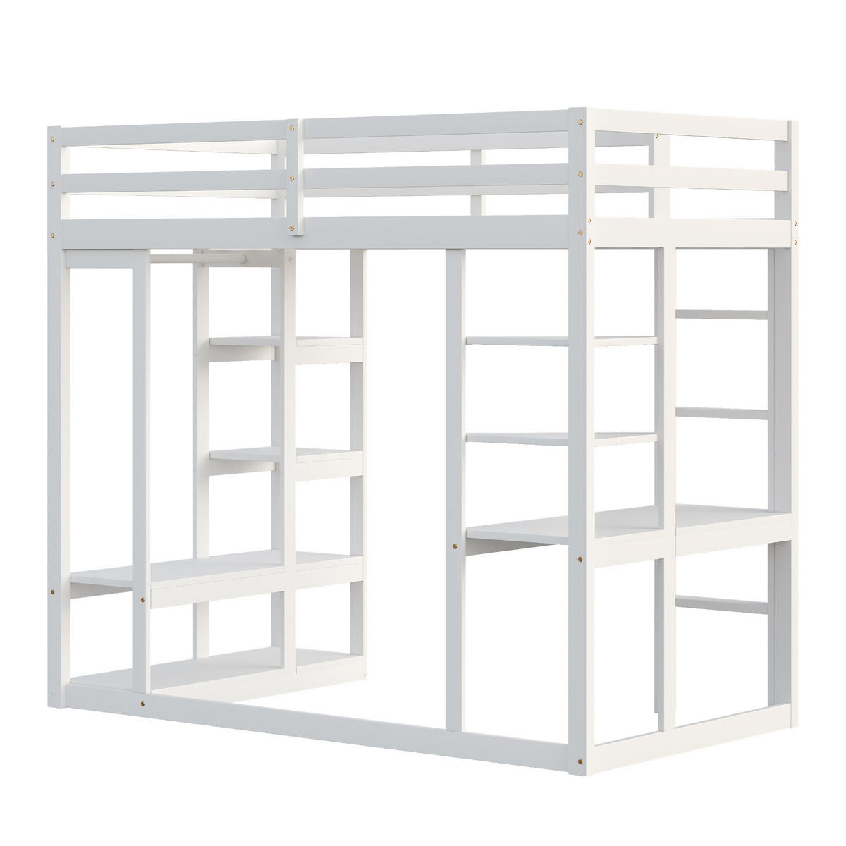 HOCHBETT 140/200 cm Weiß aus Massivholz mit Schreibtisch und Regalen - Weiß, Holz (140/200cm) - OKWISH