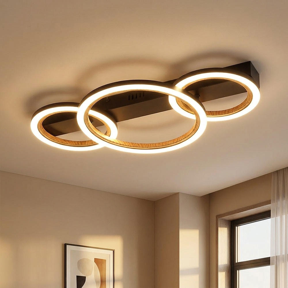 LED DECKENLEUCHTE Holzoptik Braun Ring Design - Schwarz, Metall (58/30/7cm) - Globo Lighting