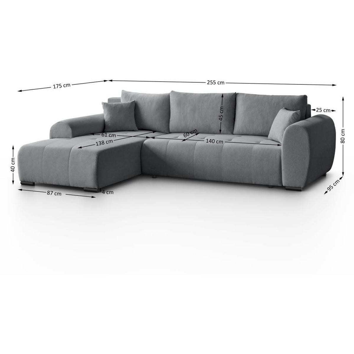 ECKSCHLAFSOFA Diana mt Bettkasten grau links - Schwarz/Grau, Textil (255/175cm) - Beautysofa