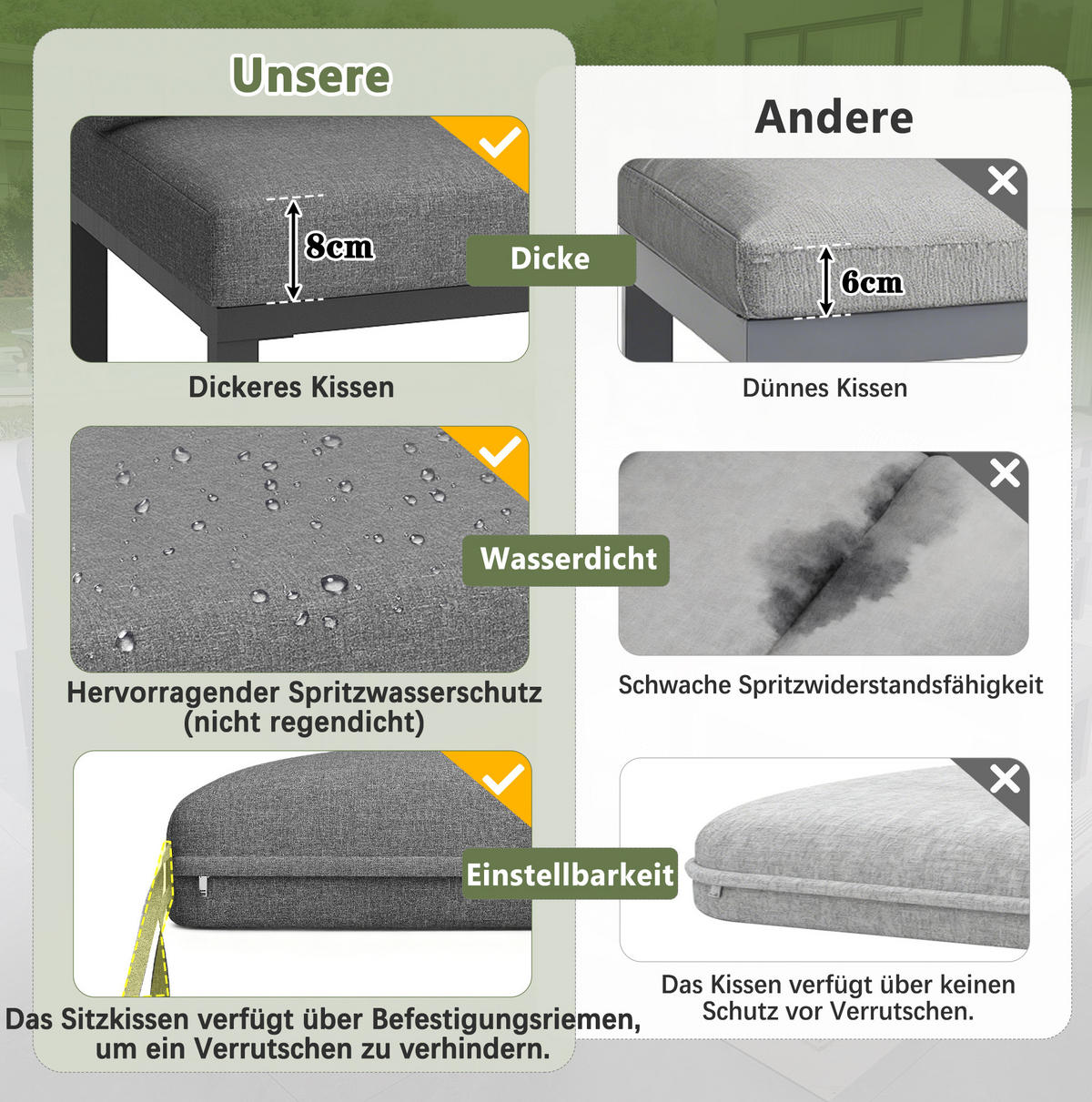 GARTENLOUNGE 114/67/77 cm grau aus Eisen mit Glastisch und 8 cm Polstern - Grau, Metall - OKWISH