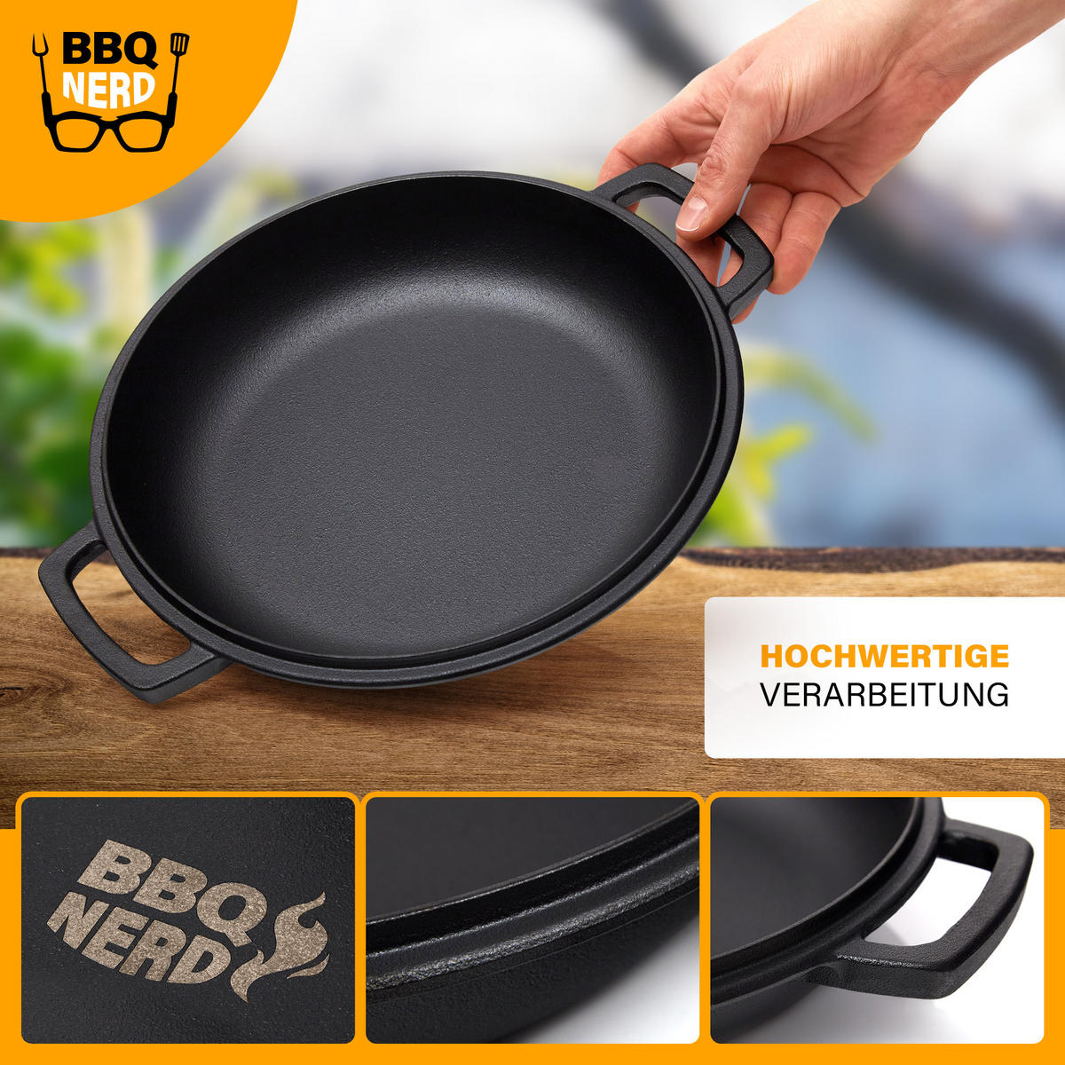 GRILLPFANNE Gusseisen Ø25cm 2300g mit 2 Henkel - Pfanne Gusspfanne - Schwarz, Metall (27/6/28cm) - BBQ Nerd