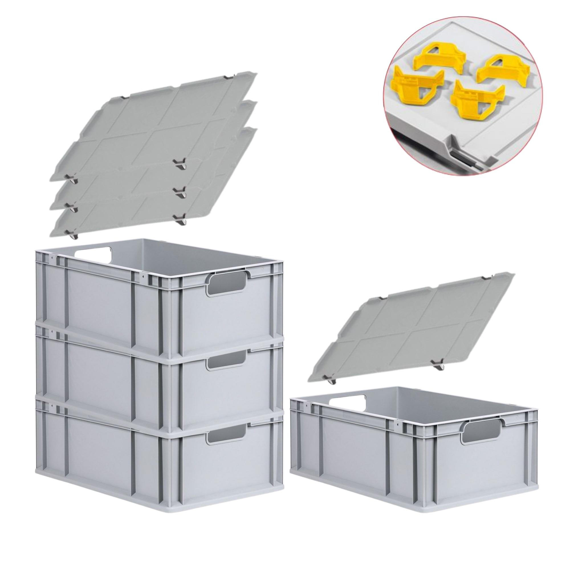 EUROBOX 4x Nextgen Economy Mit Auflagedeckel Grau/Gelb Griffe Offen 44 Liter - Gelb, Kunststoff (40/22/60cm) - PROREGAL