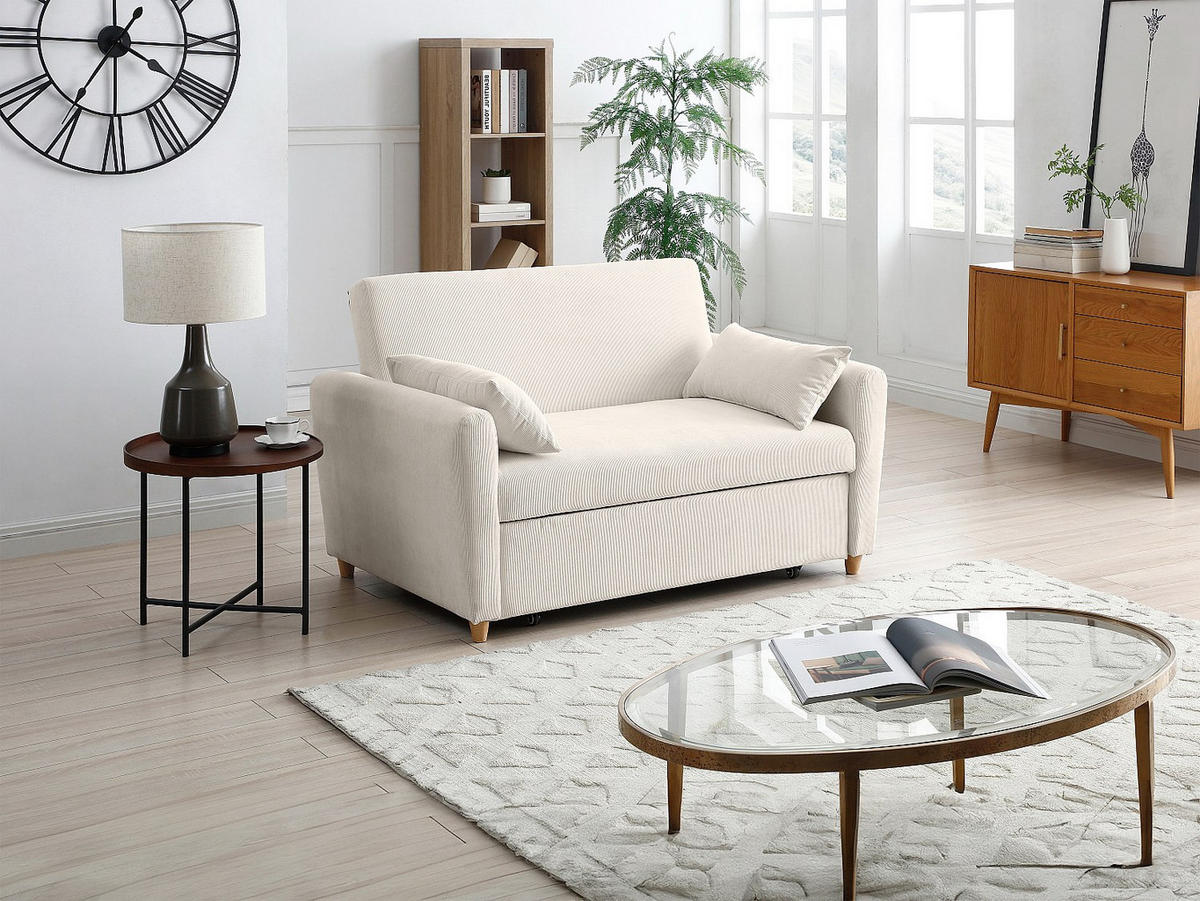 SOFA 2-Sitzer mit Schlaffunktion - Cord - Beige - AYLA - Beige, Textil (140/86/87cm) - Vente-Unique